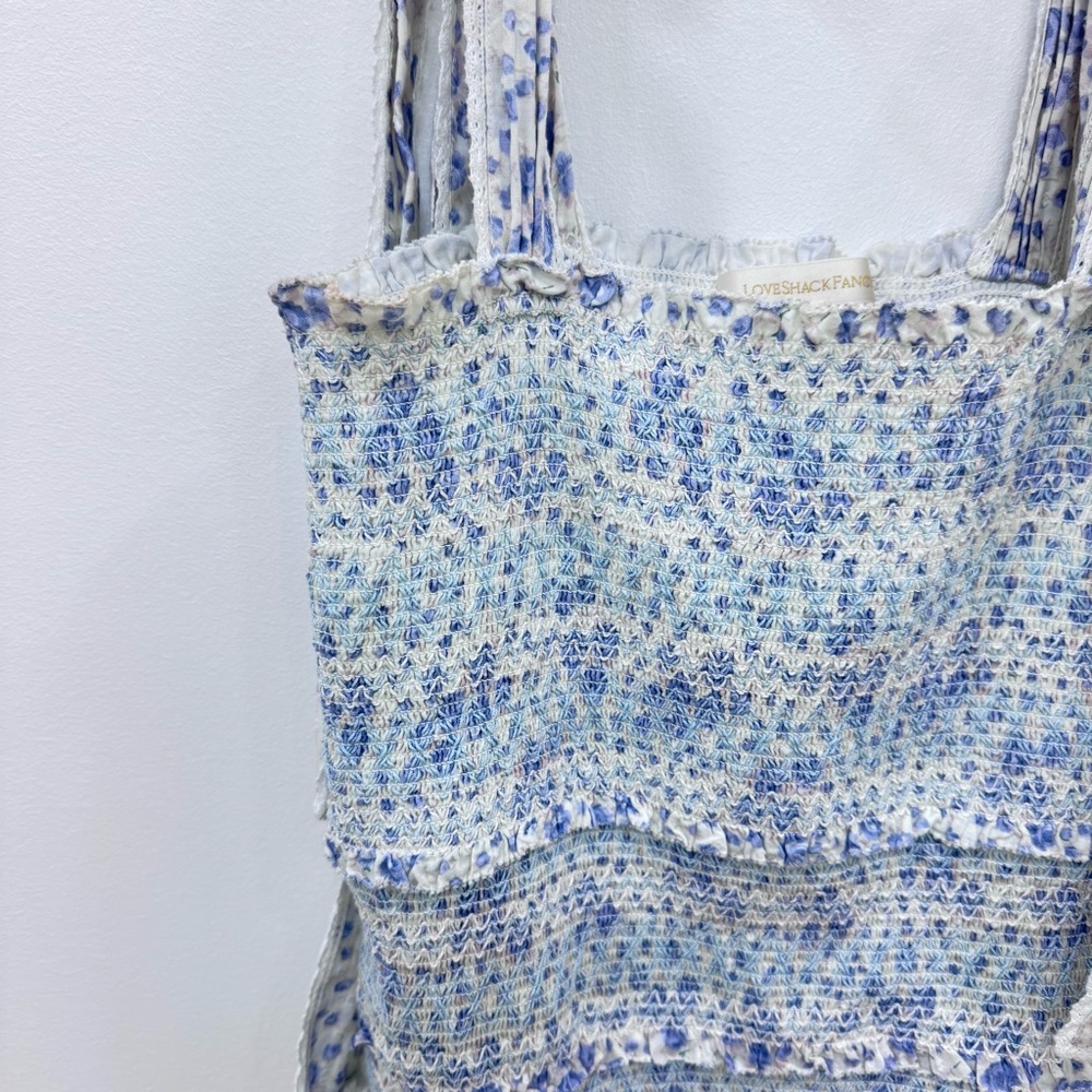 LoveShackFancy Belle Smocked Fitted Floral Mini Dress with Adjustable Straps Sm - Picture 2 of 11